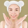 YISSION 2PCS Bear Ears Spa Headband No Slip Head Band for Face Wash Makeup Skincare Facial Headband Elastic Hair Band Carol Fleece Headbands for Women Girls (White Brown)