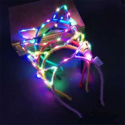 XIHAMA 10 PCS Cat Ears Headband Set, LED Cute Cat Light Up Ear Head Accessories for Women Girls Kids Christmas Halloween Party Supplies (S1)