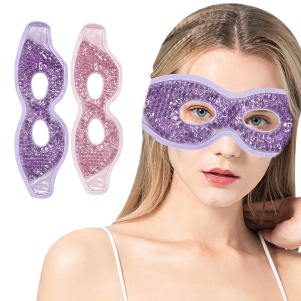Jakuva 2PCS Cooling Eye Mask Sleeping Mask, Ice Eye Mask & Cold Eye Packs & Heat Cold Compress Pack Eye Spa Pad for Puffy Eyes,Puffiness,Headache,Stress Relief (Pink&Purple)