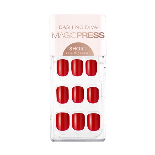 Dashing Diva Magic Press Nails - Cherry Popsicle | Short, Square Press On Nails | Long Lasting Stick On Gel Nails | Lasts Up to 7 Days | Contains 30 Stick On Nails, 1 Prep Pad, 1 File