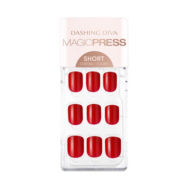 Dashing Diva Magic Press Nails - Cherry Popsicle | Short, Square Press On Nails | Long Lasting Stick On Gel Nails | Lasts Up to 7 Days | Contains 30 Stick On Nails, 1 Prep Pad, 1 File