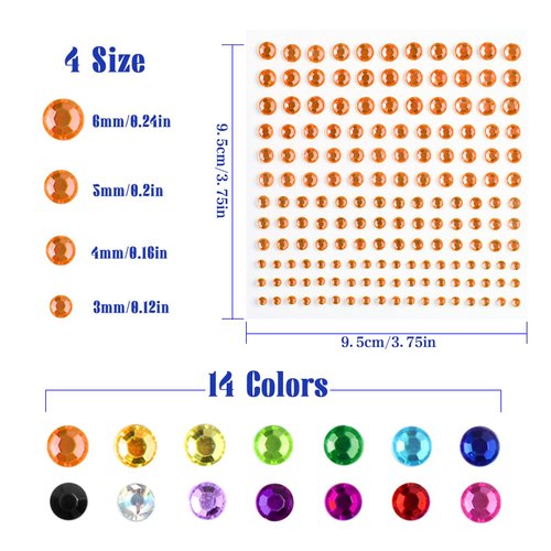 2310 PCS Self Adhesive Rhinestone Gem Stickers for Face Nail Body Makeup Festival,4 Size 14 Sheets Bling Jewels Stickers for DIY Craft Card Decorations