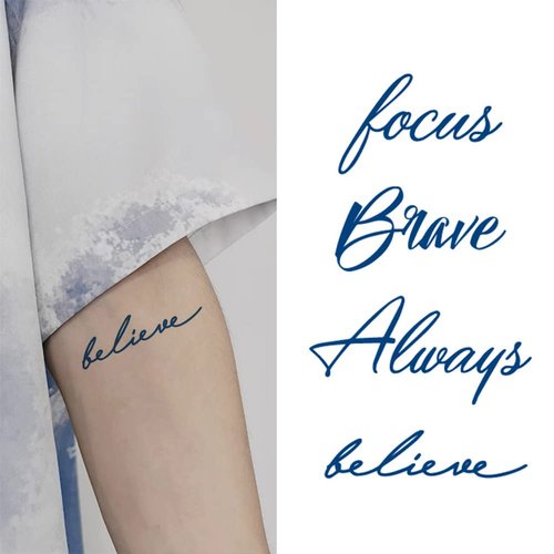 Oottati Semi Permanent 2 Weeks Long Last Waterproof Small Cute Temporary Tattoos, 100% Plant-Based Ink Infinity Realistic 2 Sheets, Words Quotes Always Brave Focus Believe