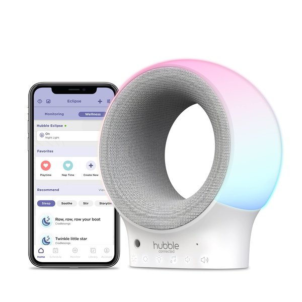 Hubble Eclipse Soother, Kids & Baby Audio Monitor, 7-Color Night Light, Speaker with Calming Music & Sleep Tracks, Baby White Noise Machine, Sleep Trainer with Wi-Fi Connectivity