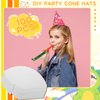 Qilery 100 Pcs White Party Cone Hats DIY Fun Birthday Hat with Rope April Fool's Day Ice Cream Paper Cones Hat Bulk for Kids Adults Art Painting Craft Party Supplies Decoration
