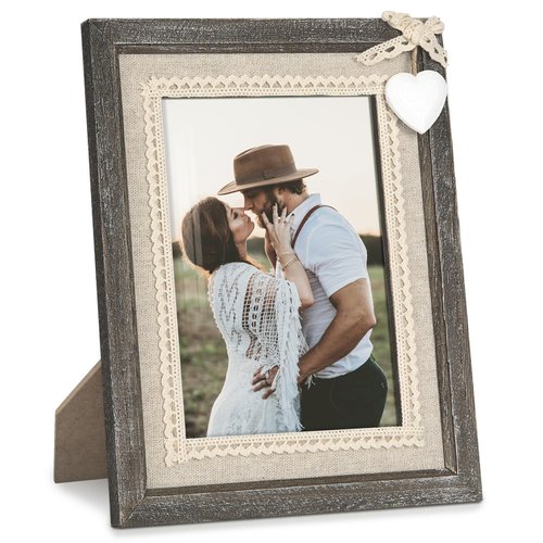 Afuly 5x7 Picture Frame with White Heart Wood Rustic Distressed Frames Farmhouse Photo Frames for Home Decor Wall Hang Desktop Wedding Anniversary Birthday Gifts for Grandma Mom Couple