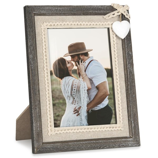 Afuly 5x7 Picture Frame with White Heart Wood Rustic Distressed Frames Farmhouse Photo Frames for Home Decor Wall Hang Desktop Wedding Anniversary Birthday Gifts for Grandma Mom Couple