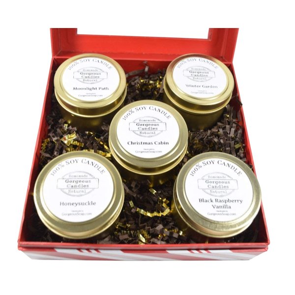 Gift Box Set Soy Candles Gift Basket, Candle Sets, Candle Gift Baskets, Candle Gift Set, Candle Set, Holiday Tin Candles, Christmas Candles