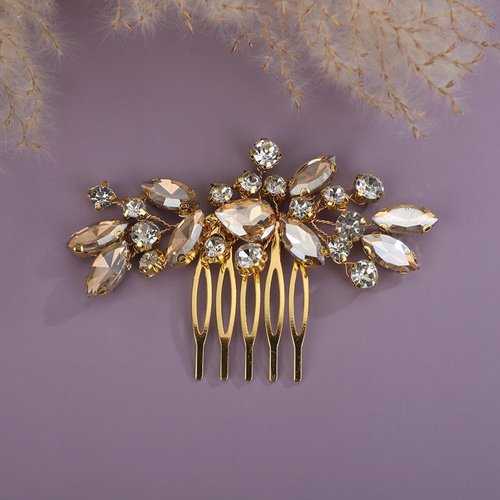Teyglen Champagne Rhinestone Bridal Side Comb Crystal Bride Wedding Hair Comb Sparkly Hair Accessories Rhinestone Headpiece for Women Hair Piece (Champagne)