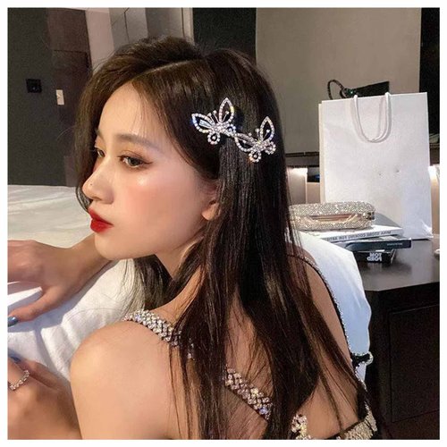 Iaceble Hair Clip Rhinestone Butterfly Sparkling Hairpin Clips Silver Crystal Weddings Bridal Decorative Hair Accessories for Women
