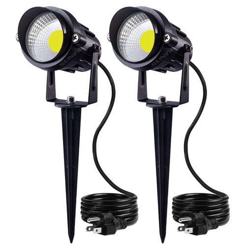 SUNVIE Outdoor Landscape LED Lighting 12W Waterproof Graden Lights COB Led Spotlights with Spiked Stand for Lawn Decorative Lamp US 3- Plug 6500K Daylight White (2 Packs)