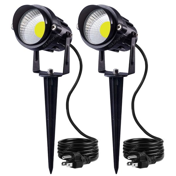 SUNVIE Outdoor Landscape LED Lighting 12W Waterproof Graden Lights COB Led Spotlights with Spiked Stand for Lawn Decorative Lamp US 3- Plug 6500K Daylight White (2 Packs)