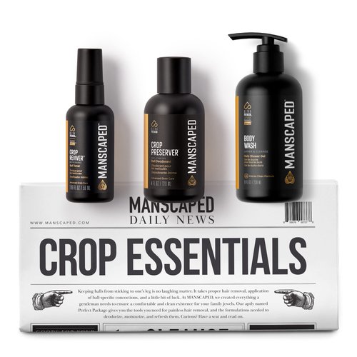MANSCAPED® Crop Essentials, Male Care Hygiene Bundle, Includes Refined™ Body Wash, Preserver™ Moisturizing Ball Deodorant, Reviver™ Toner and Disposable Shaving Magic Mat™