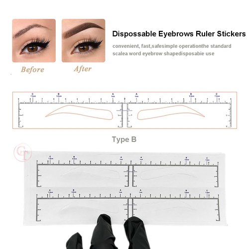 50pcs Microblading Eyebrow Template Eyebrow Ruler Stencils Disposable Brow Ruler Sticker Brow Measuring Shaper Tool (Brow Shape B)