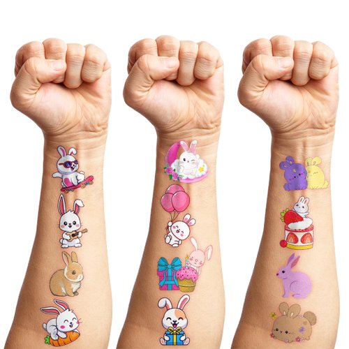 82 PCS 8 Sheet Funny Cute Bunny Temporary Tattoos Sticker Rabbit Animal Themed Birthday Party Decorations Favors Supplies Gifts for Girls Boys Baby Showers Prizes Cute Tattoo School Reward