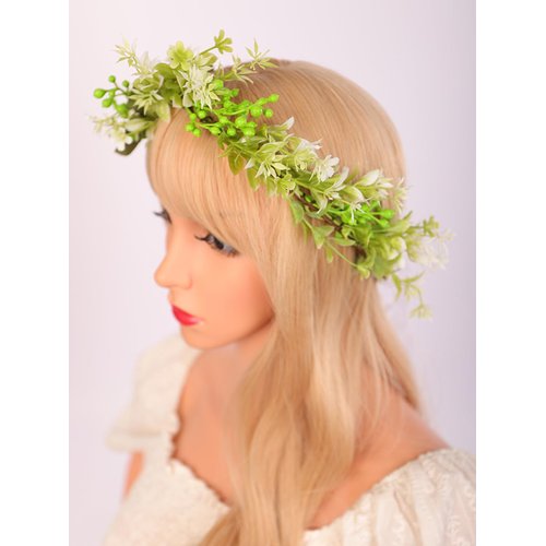 Wiwpar Boho Flower Wreath Headpiece for Maternity Birthday Bridal Green Leaf Bohemian Headpiece Halo Wreath Fairy Flower Christmas Headband for Women Girls (Style4)