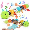 Baby Sensory Toy 0-6 Month Music Animal Stuffed Plush Caterpillar Toy for Infant 0-3-6 Month Tummy Time with Baby Mirror Crinkle Rattle for 6-12 Month Texture Toy for Newborn Boys Girls Birthday Gifts