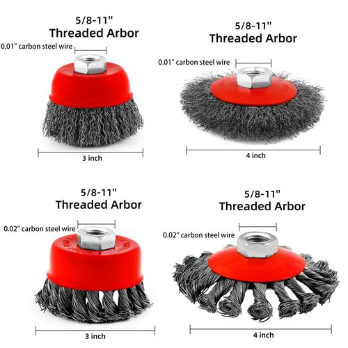 Wire Cup Brush Set Packaged with 4 Different Wire Wheel Brushes for Angle Grinder 4 1/2 Angle Grinder and 5/8”-11 Thread Arbor(4 Packs )
