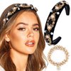 Firuilo Baroque Wide Headbands Black Rhinestones Hairband with Beaded Hair Ties Crystal Pearl Hair Hoop for Women (Type A)