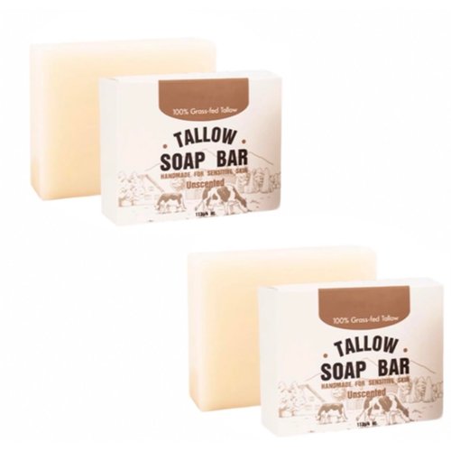 Halal Tallow Soap Bar (2 Pack) – 100% Natural, Nourishing & Unscented for Sensitive Skin – Gentle Cleansing with Pure Tallow – 8 oz Total (Two 4 oz Bars) – Free from Harsh Chemicals, Parabens