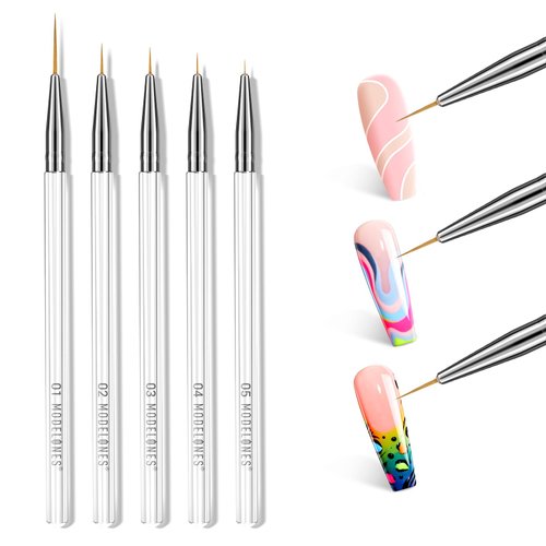 Modelones Nail Art Brushes, Liner Brushes 5Pcs Thin Nail Brush Set for Nail Art Nails Gel Polish Painting Designs with Hexagonal Shape Easy Hold 5/7/9/11/20mm
