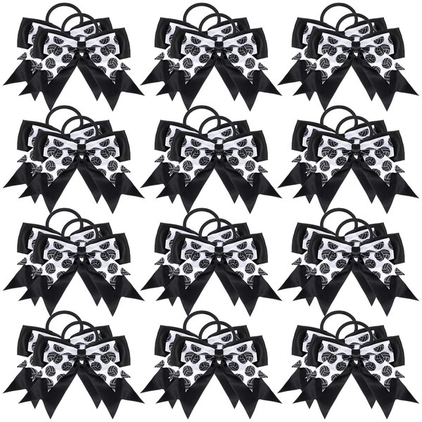 MTLEE Volleyball Hair Ties - 24 Pcs Hair Bow Accessories with Elastic Rope - Creative Gift for Girls, Women, Volleyball Players, Cheerleaders, Sports Fans - 6 Inch Stretchy Hair Band - Black and White