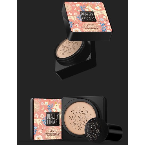 Lovelycat Mushroom Head Air Cushion BB Cream Even Skin Tone Makeup Base PrimerConcealer Lasting Nude Makeup Moisturizing Brightening Pigment CC Liquid Foundation (B-natural)