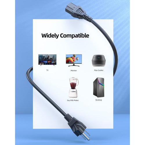 3 Prong AC Power Cord Cable Fit for Instant Pot, Electric Pressure Cooker, Rice Cooker, Soy Milk Maker, Power Quick Pot, Microwaves and Other Kitchen Appliances Replacement- (ETL Listed Cable)