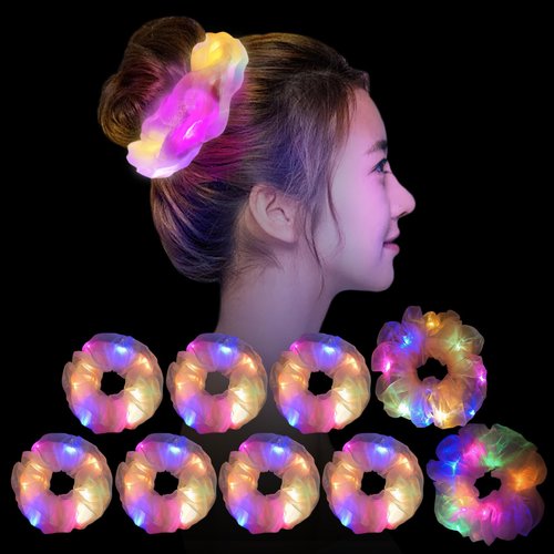 Light Up Pink Scrunchies - Camping Gifts LED Scrunchie for Women &amp; Girls - Neon, Glow in the Dark...