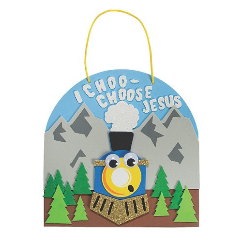 Fun Express Railroad I Choose Jesus Sign Craft Kit - Craft Kits - VBS Vacation Bible School Supplies/Decor- 12 Pieces