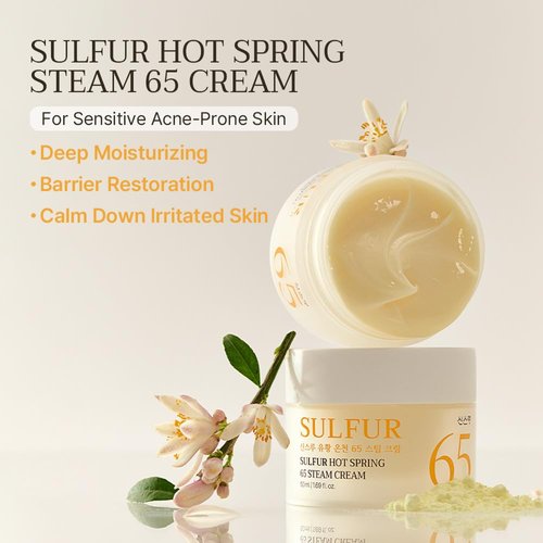 SINSURU Sulfur Hot Spring Water 65% Repair Cream, Daily Face Cream Moisturizer for Dry Skin, Acne-prone, Sensitive Skin, Korean Skin Care (1.69 fl.oz. 50ml)