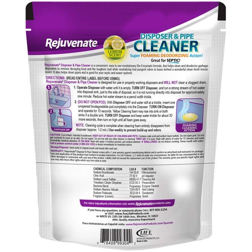 Rejuvenate Disposer and Pipe Cleaner, Lemon Scent, 6 Pods, 7.1 oz (201g)