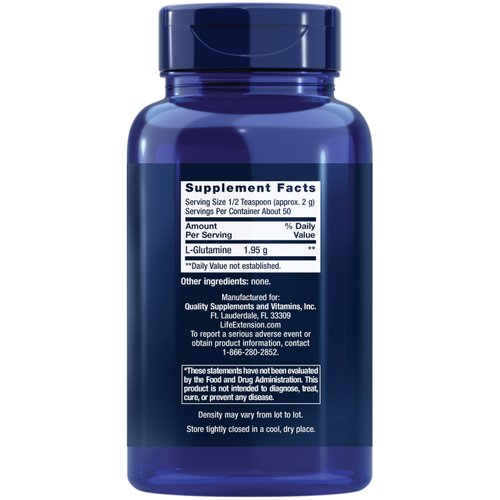 Life Extension L-Glutamine Powder, Amino Acid, Supports Muscle Health and Immune Health, Gluten-Free, Non-GMO, Vegetarian, 100 Grams