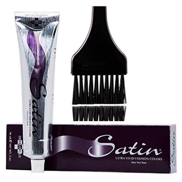 SATIN Hair Color, Developlus Ultra Vivid Fashion Colors (with Sleek Applicator Brush) ALOE VERA BASE Low Ammonia Cream Haircolor Dye (1V Violet Black)