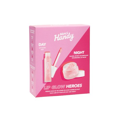 Merci Handy - Lip Glow Heroes - Lip Gloss (0.13 fl oz) - Nourishing Lip Balm (10 g) - Moisturizer - 97% natural ingredients - Day and Night Lip Care Kit - Soft Lips