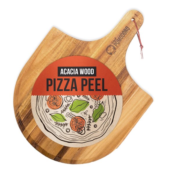 Chef Pomodoro Acacia Wood Pizza Peel, Charcuterie Board Pizza Spatula Paddle for Baking Homemade Pizza and Bread - Oven or Grill Use - POMODORO