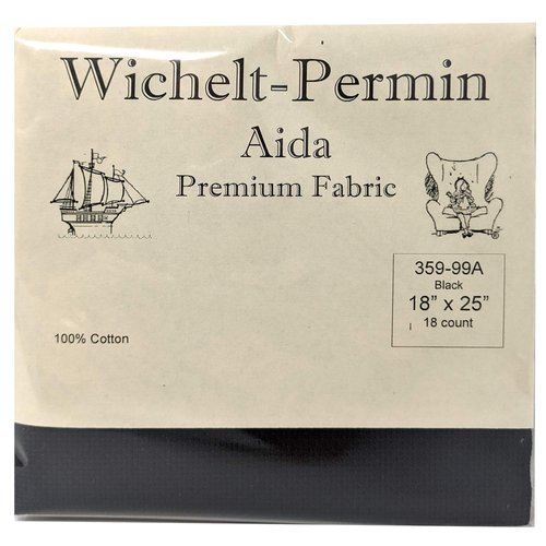 Wichelt Premium Aida Cross Stitch Fabric, Black, 18 Count, 18 x 25 Inches