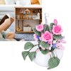 Zerodis Mini Flower Pot, 1:12 Doll House Mini Clay Flower Plant Pot Flower Arrangement Model of Rose Hanging Pot for Children