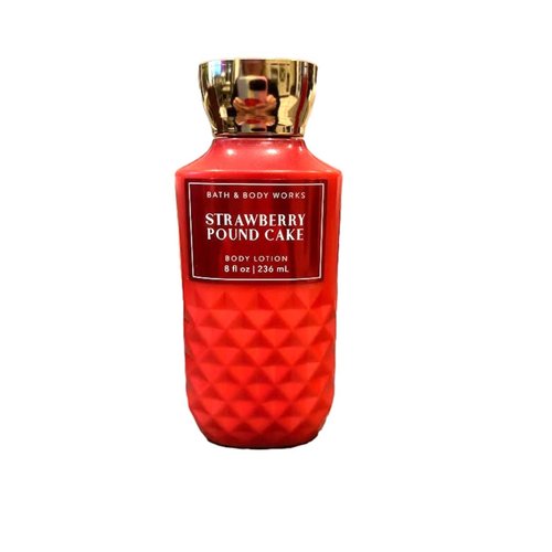Bath and body Lotion, Perfume Mist, Shower Gel Holiday and Tropical Fragrance Collection (New Strawberry Pound Cake Lotion, 8 Ounce)
