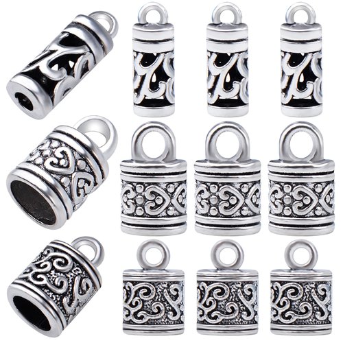60pcs Antique Silver Cord End Caps Tibetan Alloy Flower Patterns Glue-in Tassel Leather End Caps Buckle Tips Accessories for DIY Craft Necklace Bracelet Jewelry Making, 3 Styles