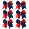 8 Inch 2 Color Cheer Bows Cheerleader Ponytail Holder with Bling Fling Sequin Hair Tie Cheerleading Bows 6 Pcs (Red/Navy Blue)