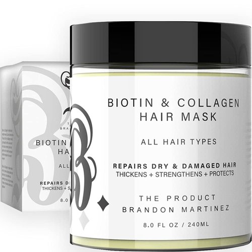 Biotin and Hydrolyzed Collagen Hair Mask for Dry & Damaged Hair with Aloe Vera, Avocado Oil, Vitamin E Oil Kelly & Brandon (8oz)