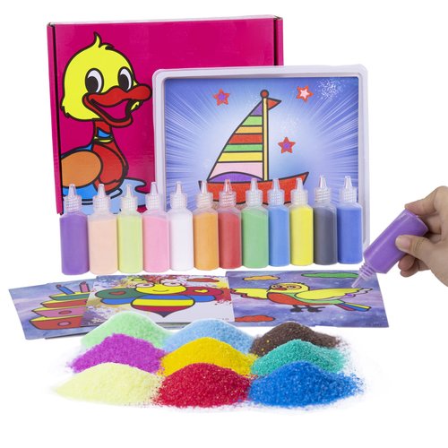 Berry President Sand Painting Cards Art Kids Coloring DIY Paper Craft Kit with 12 Bottles Colored Sand for 4 5 6 7 Year Old Children Kids (12 Bottles, Rose)