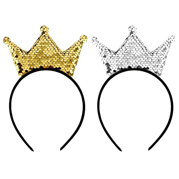 Sibba Queen Crown Sequins Crown Glitter Headband 2Pcs Tiara Crown Gold Hair Hoop Princess Hairbands Cute Hair Accessories Hair Band Clip Fit Women Girls Party Take Photos Decorations Birthday