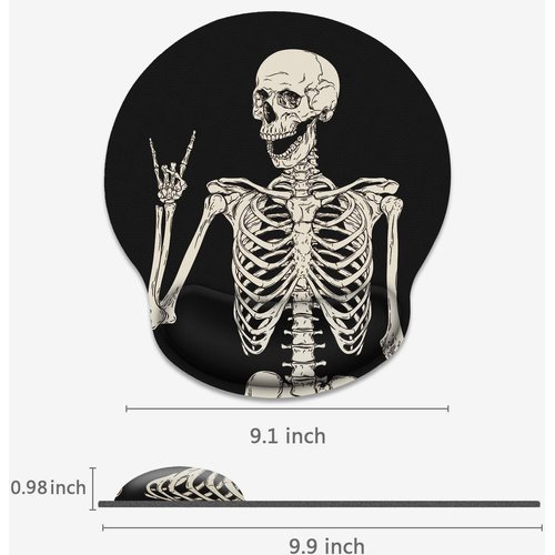 Britimes Ergonomic Mouse Pad with Wrist Support Black Human Skeleton Skull Non-Slip Rubber Base Mousepad for Home Office Gaming Working Computers Laptop Easy Typing & Pain Relief