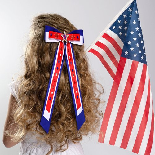 4th of July Bows for Women Red White and Blue Hair Bows Fourth of July Hair Accessories American Flag Star USA Hair Bow Clips Ribbon Ponytail Holder 4th of July Accessories Outfits Gifts (Pattern L)