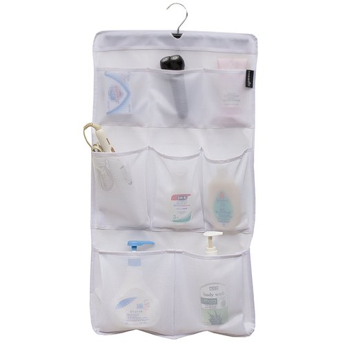MISSLO 8 Pockets Mesh Shower Organizer Hanging Caddy with Rotating Hanger Quick Dry Bathroom Storage (White)