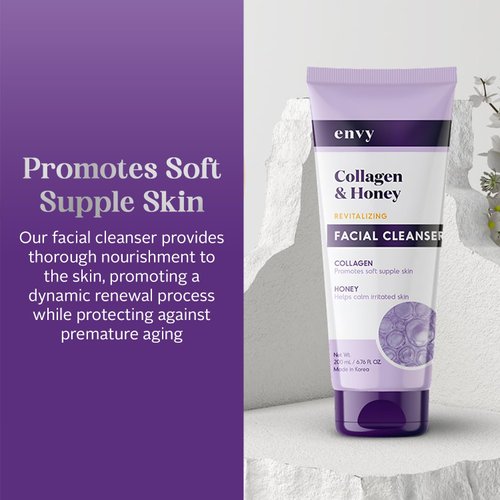 Envy Facial Cleanser with Collagen & Honey - Promotes Healthy & Radiant Skin - Reduce Fine Lines & Wrinkles - Anti Aging - Korean Skin Care - For All Skin Type - Vegan, Cruelty Free - 200ML / 6.76Oz.