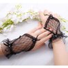 Olbye Womens' Wedding Gloves Fingerless Rhinestone Black Lace Gloves for Brides Lace Bow Gloves Short (Black)