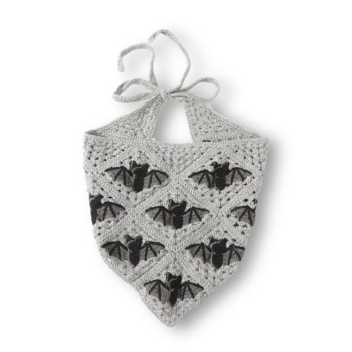 ClawsandPaws Black Gothic Crochet Bandana Scarf, Spiderweb Greyscale Halloween Style, Gothic Neck Bandanas, Triangle Headband, Unisex (Grey Bat)